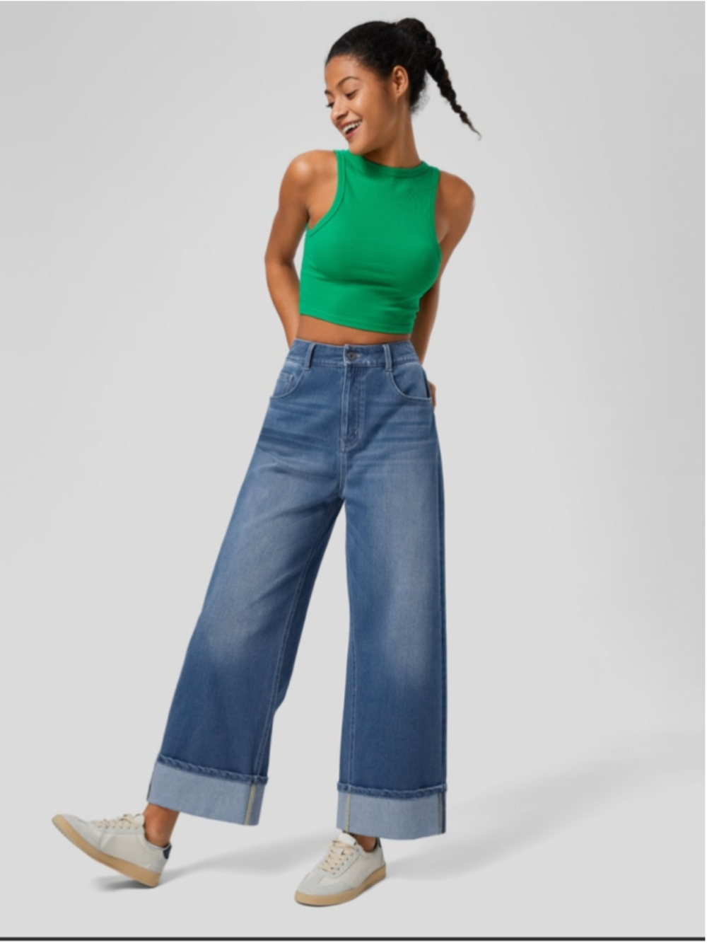 Halara Flex High Waisted Pockets
Rolled Hem Wide Leg Washed Casual sz sm